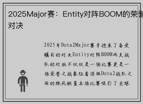 2025Major赛：Entity对阵BOOM的荣誉对决
